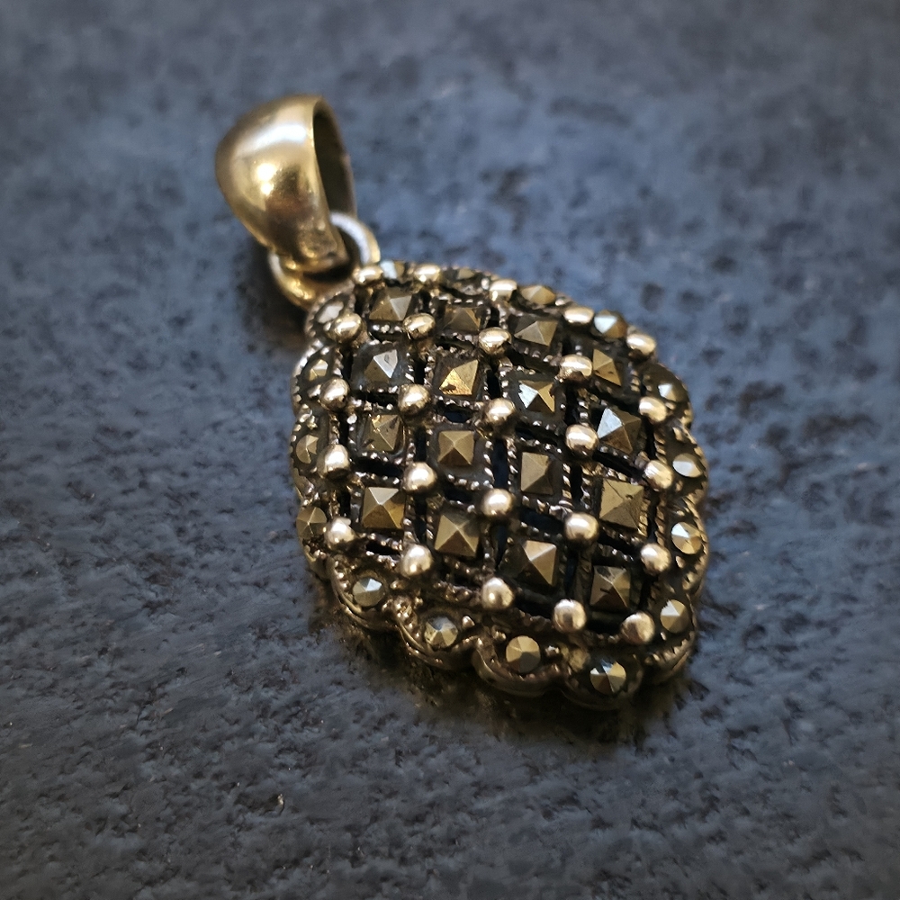 Vintage Art Deco Style Marcasite Sterling Silver Pendant - Picture 1 of 4
